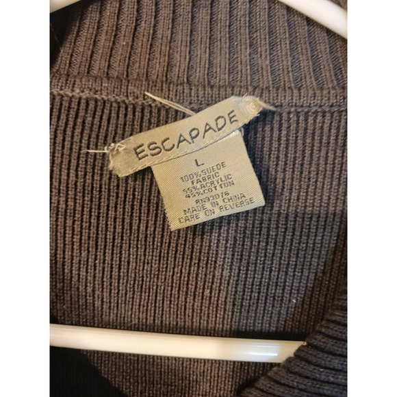 Escapade Brown Suede Front Long Sleeve Sweater Snap Front Jacket Women's LG - Picture 4 of 5